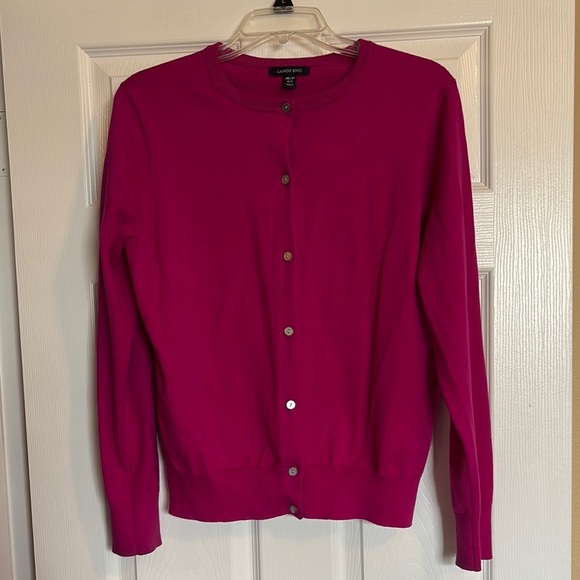 Lands' End women’s pink button down cardigan sweater size medium petite - Picture 1 of 8